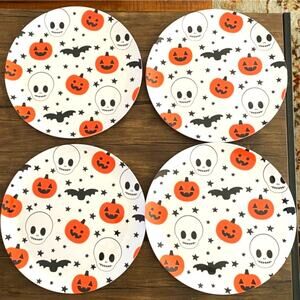 Halloween ‎ Melamine Dinner Plates Set Bats Skulls and Pumpkins